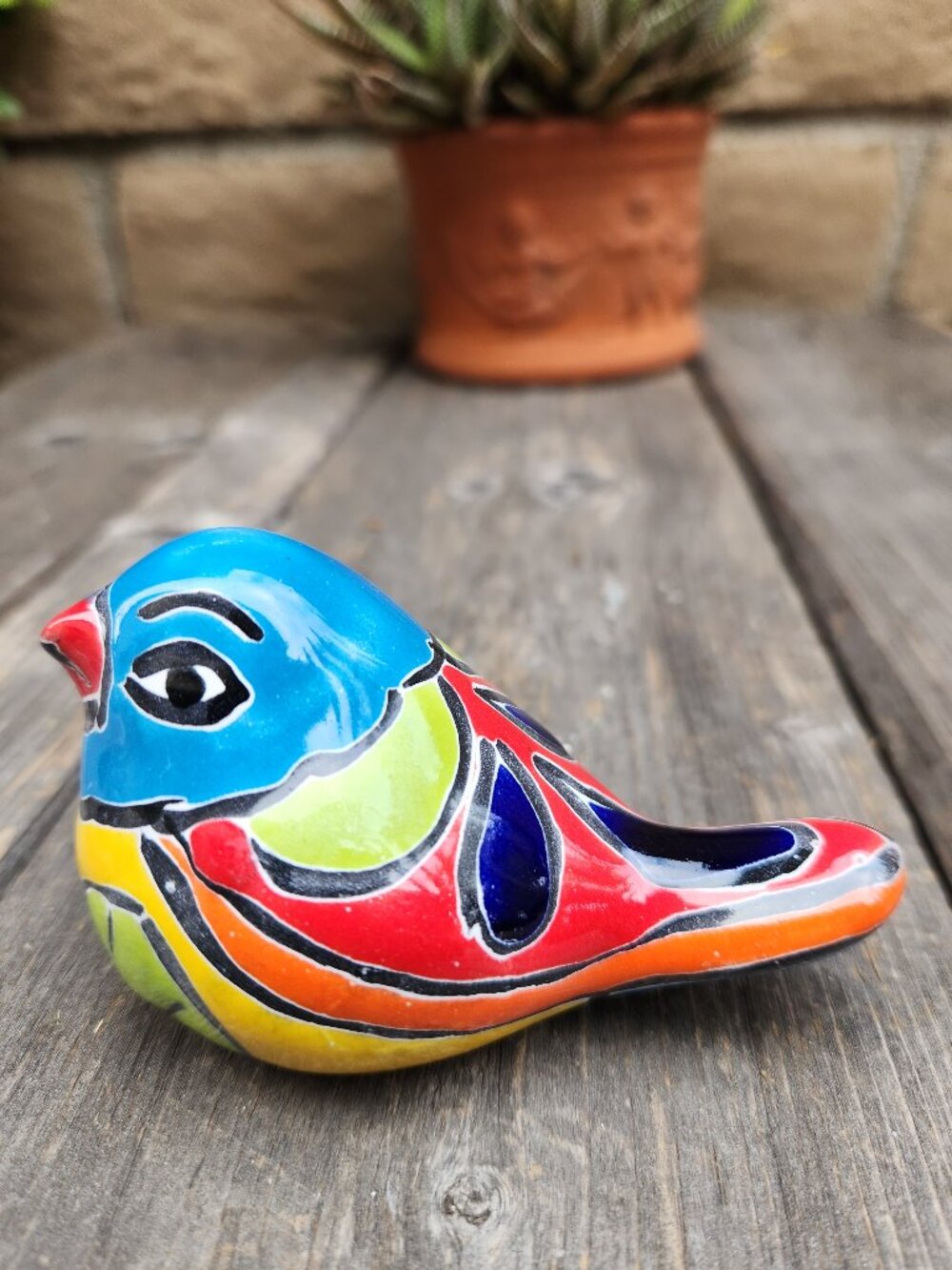 3.75" Talavera Gold Finch Bird Statue BLUE/YELLOW/RED TAIL Garden Home Decor